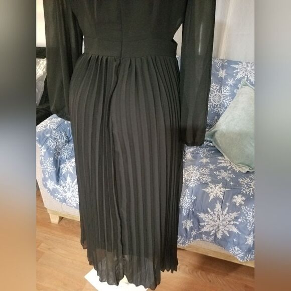 Paintcolors Women's Long Puff Sleeve Pleated Long Maxi Dress Cutout High Waist M - Picture 5 of 14